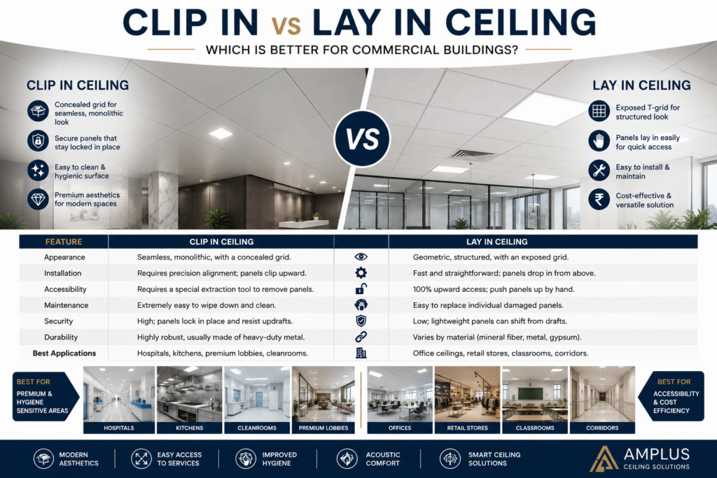 Clip In vs Lay In Ceiling: Which is Better for Commercial Buildings?