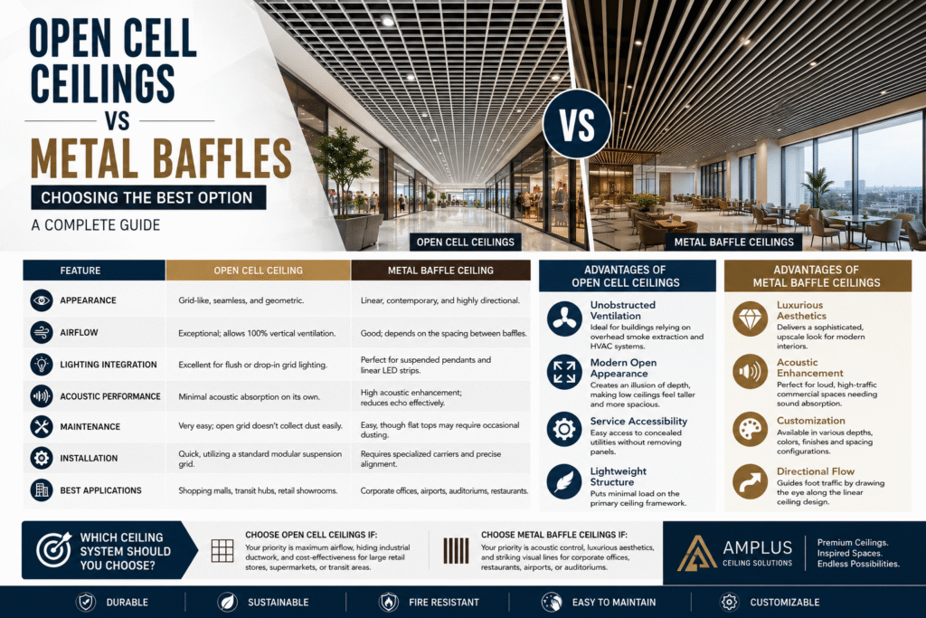 Open Cell Ceilings vs Metal Baffles: Choosing the Best Option