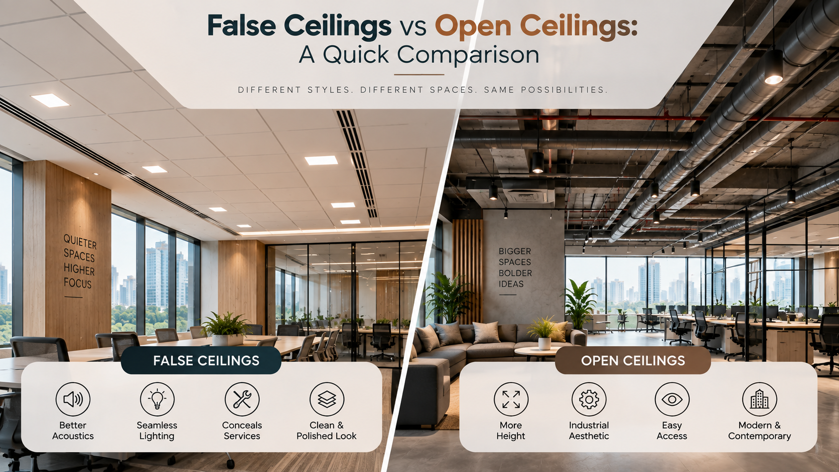 False Ceiling vs Open Ceiling: A Quick Comparison